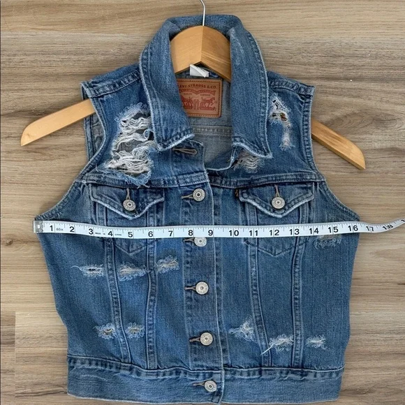 Levi’s Women’s Distressed Denim Vest – Blue – Size XS - Picture 7 of 8